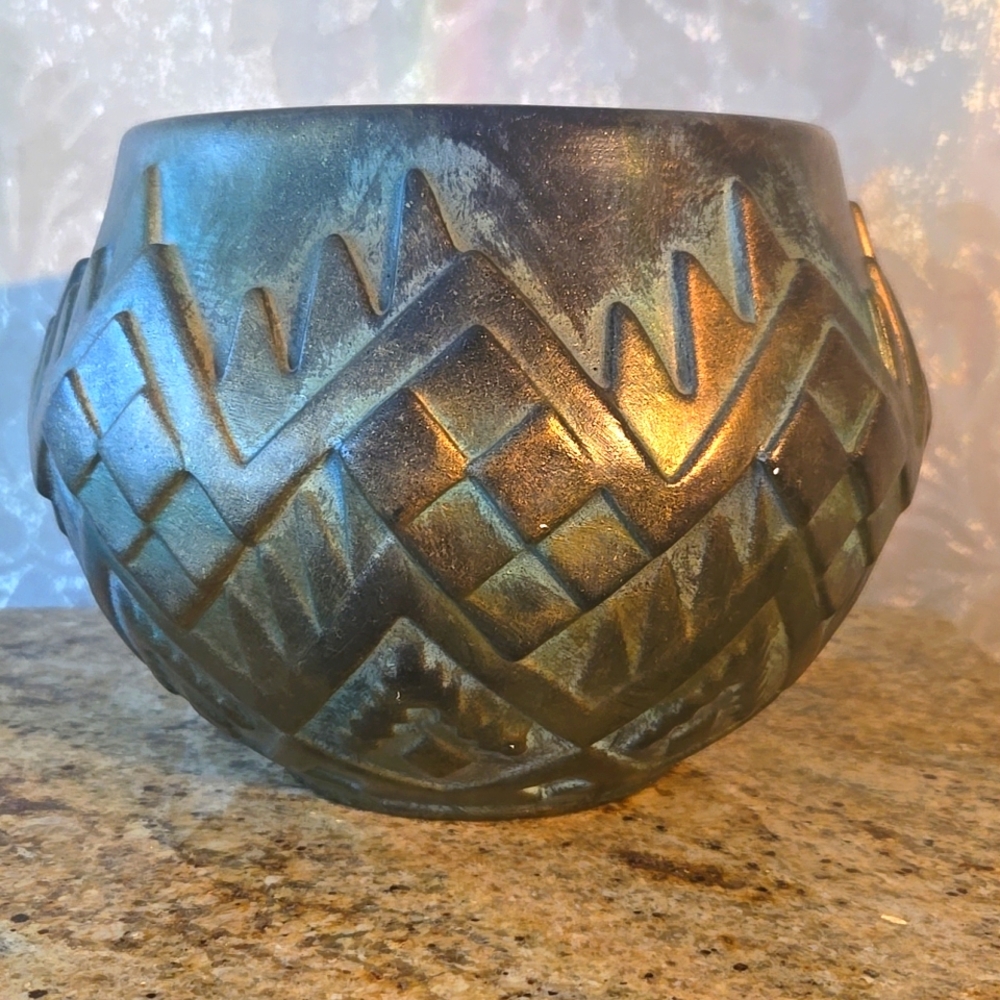Artist Signed Large Ceramic Planter With Geometric Pattern - Picture 2 of 13
